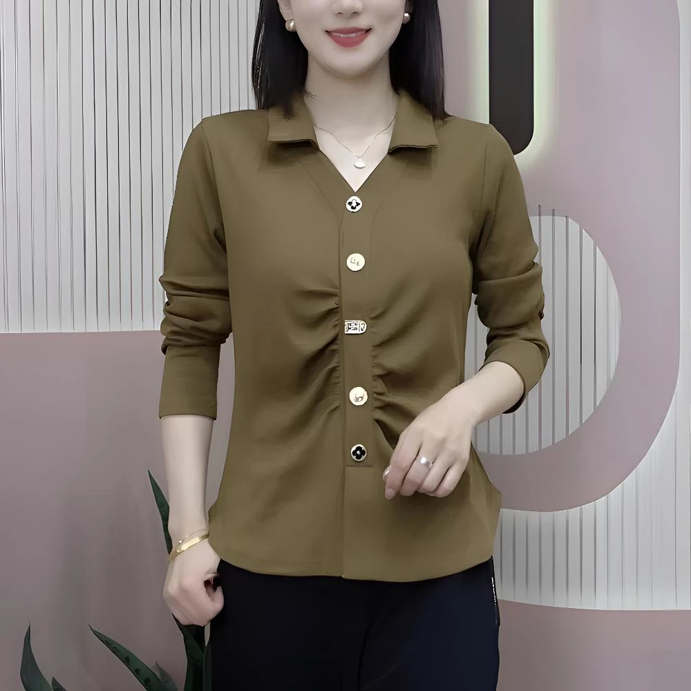 S072 减龄女2025年新款设计感小众衬衫时尚短款长袖打底上衣