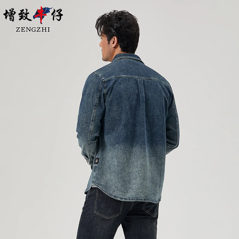 ZENGZHI/增致牛仔蓝色032宽松上衣日系印花春季时尚潮流渐变秋季