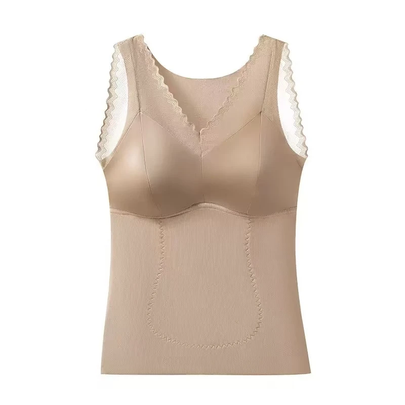 胖宝【琥珀流光】秋冬轻奢缎面羽绒蚕丝贴片一体固定杯保暖背心女