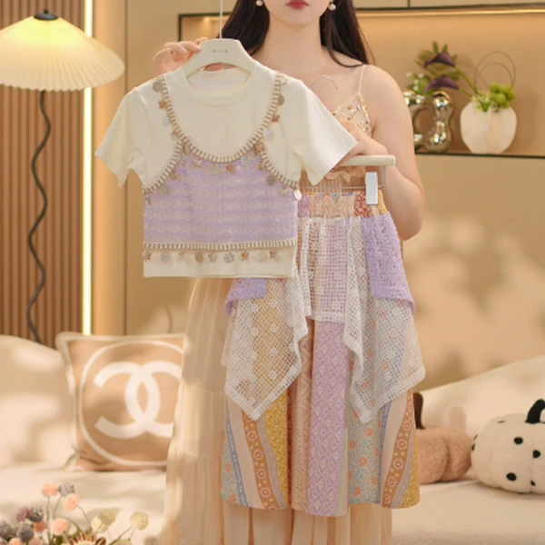 现货【米拉】女童洋气背心仙气裙子夏季时髦公主套装中大童2025新款