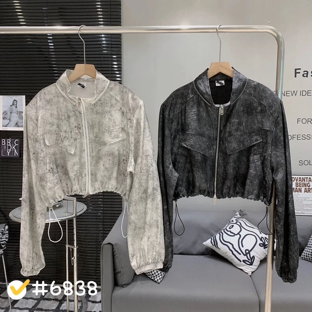 夏季拉链女扎染立领防晒短外套上衣休闲网红宽松短款设计师