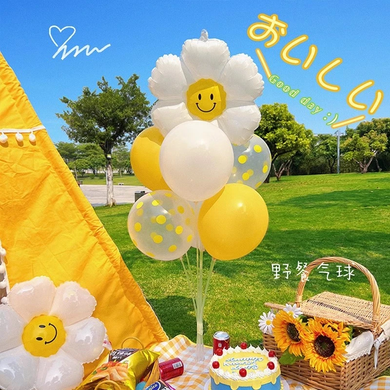 野餐气球桌飘宝宝生日派对布置网红拍照道具桌面周岁ins场景装饰