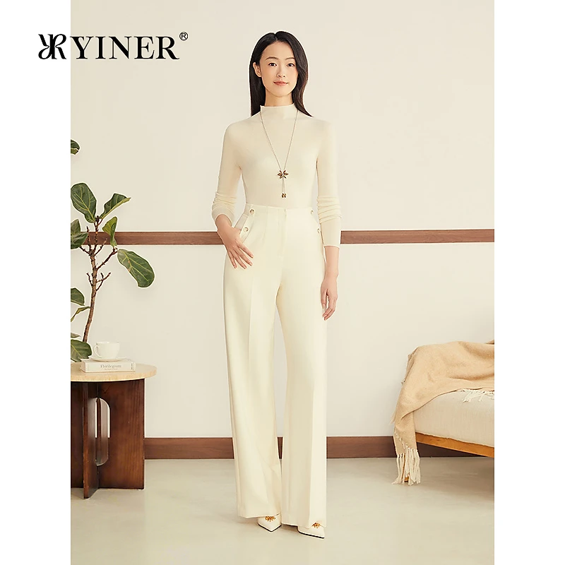 YINER音儿2025冬季新款法式舒柔羊毛混纺亮丝半高领针织衫套头