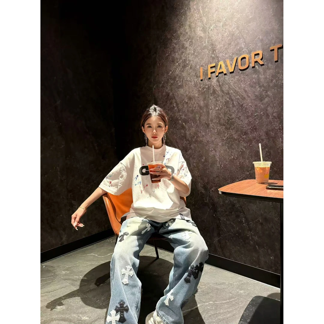 98826GOOD25ss彩虹糖果秀珠轻奢时尚高级感320克短袖T恤 男女同款