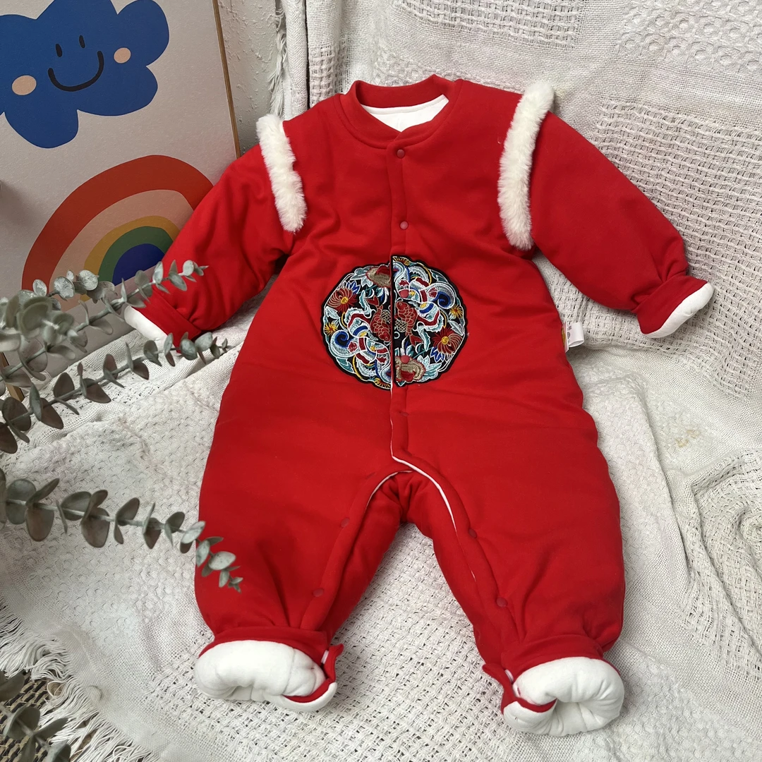 国潮刺绣国风拜年服400克婴幼手工棉花衣加厚柔软亲肤保暖透气