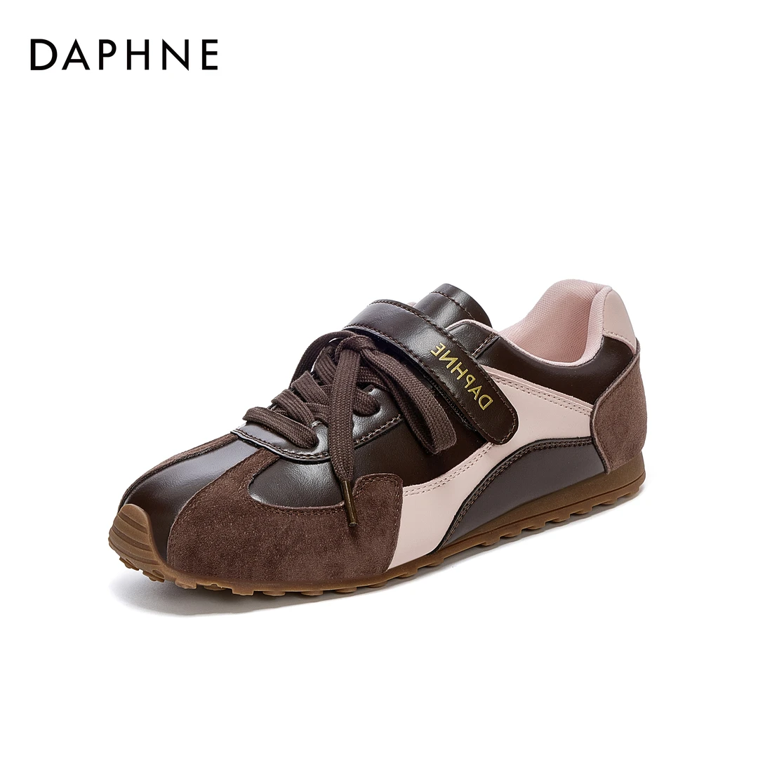 达芙妮秋季新款魔术贴女鞋时尚百搭系带休闲舒适软底低跟德训鞋