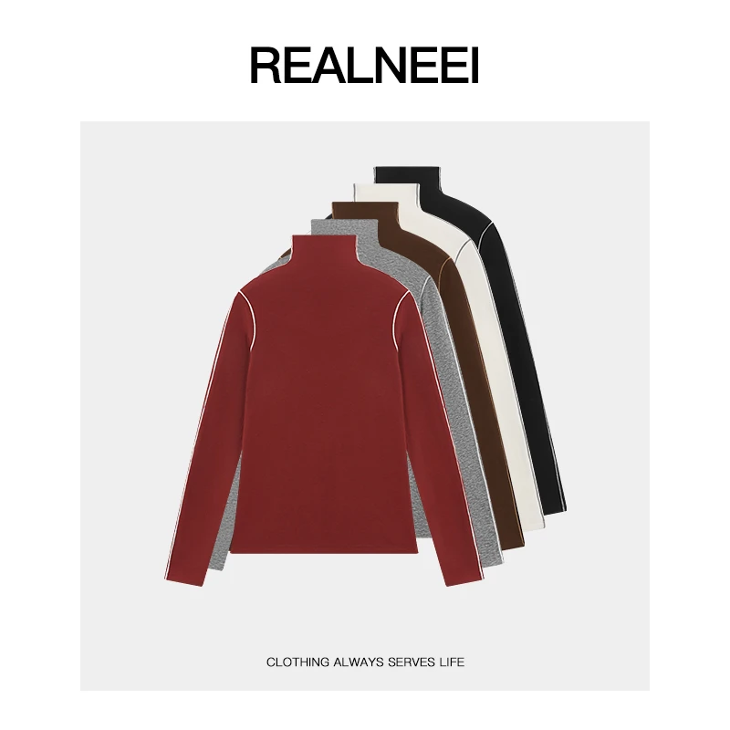 REALNEEI【线条衣】绵眻毛半高领纯色线条显瘦打底衫上衣3XH08