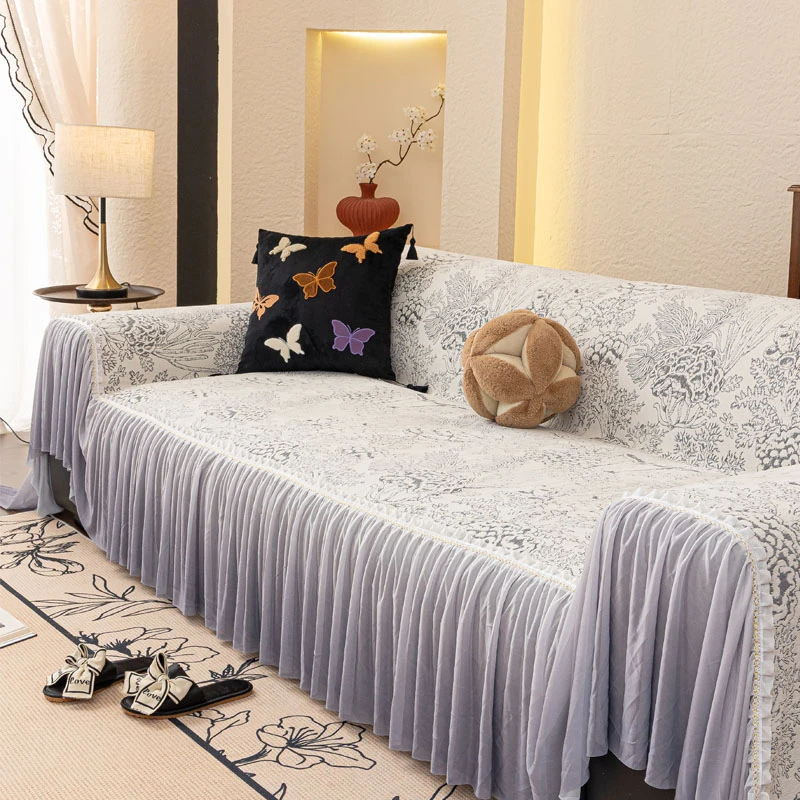 【珊瑚】欣晴2025新款裙边沙发巾盖布雪尼尔一片式全盖防滑套罩坐垫