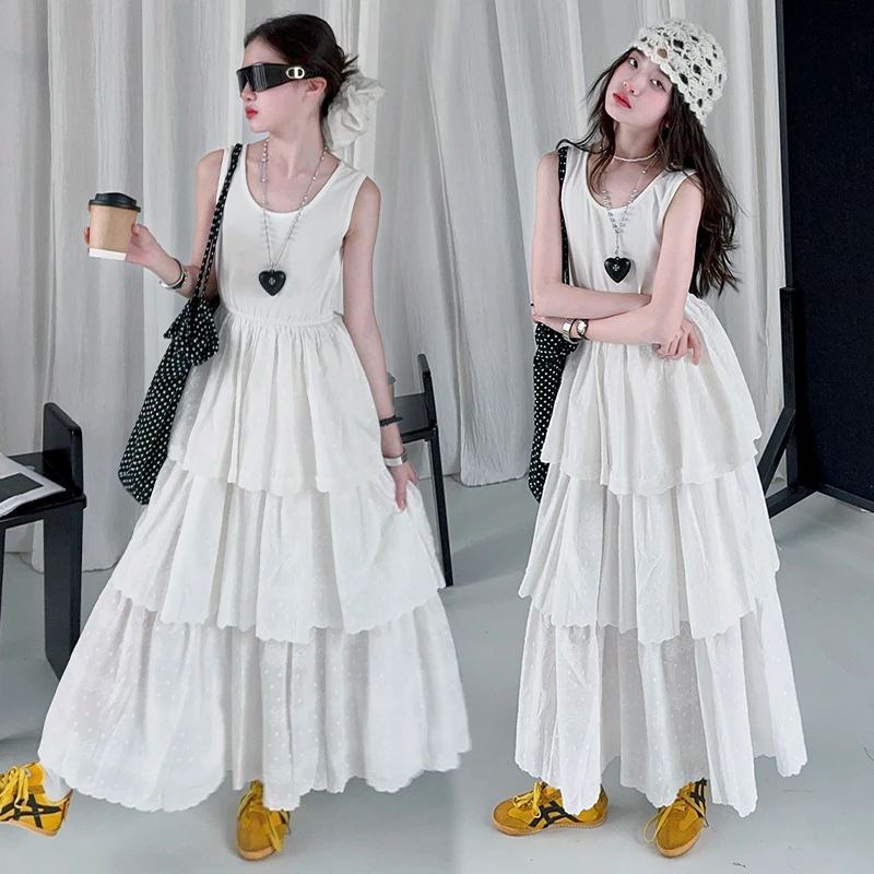 童装女童夏季洋气吊带背心裙6-12岁15中大童小女孩洋气舒适连衣裙