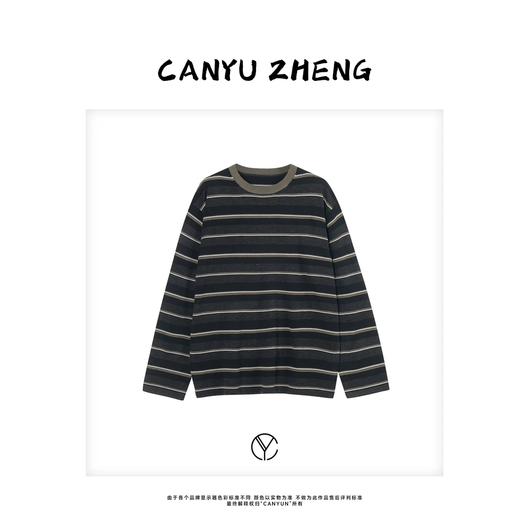 CANYU “北欧的风” 经典撞色系圆领条纹 蚕丝羊毛羊绒混纺针织衫