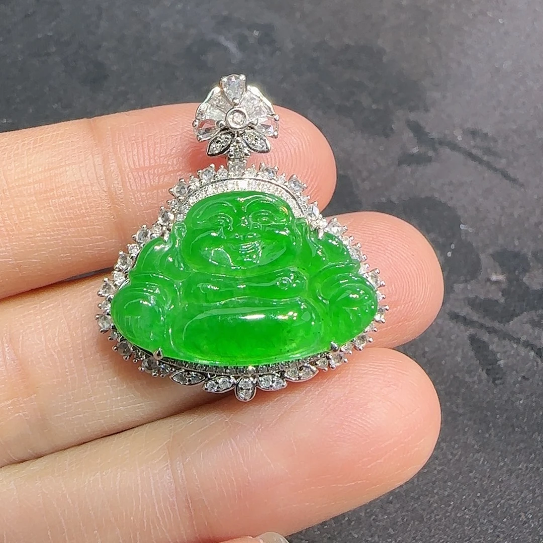 翡翠吊坠(不含链)18K金镶嵌