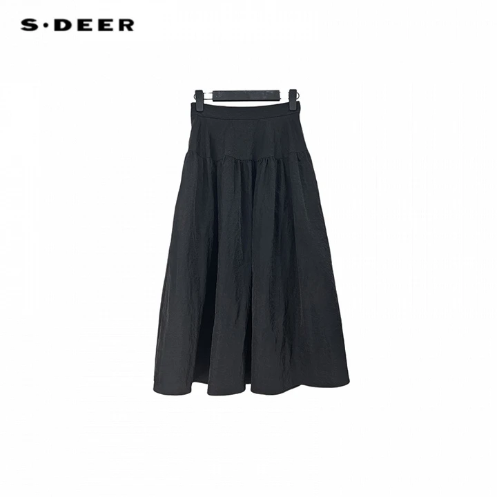 S·DEER圣迪奥女装半裙气质高腰百搭夏季黑色赫本半身裙S244Z1114