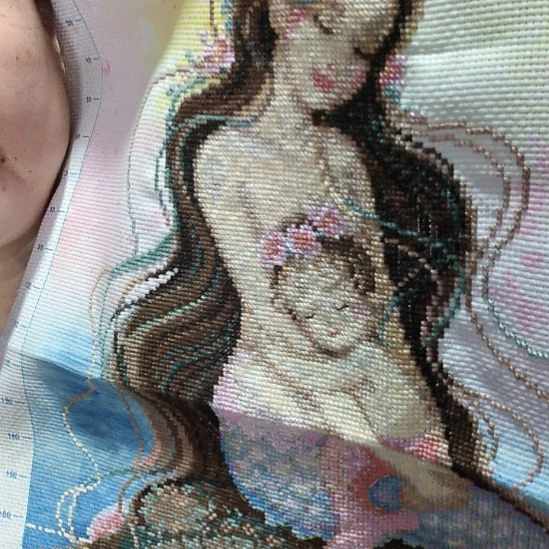 野兔毛棉纯手工绣好的十字绣成品美人鱼