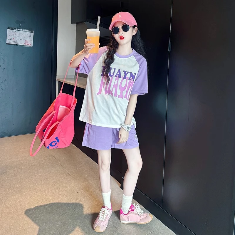 女大童短袖短裤套装夏季2025新款儿童夏装运动服洋气女童休闲衣服