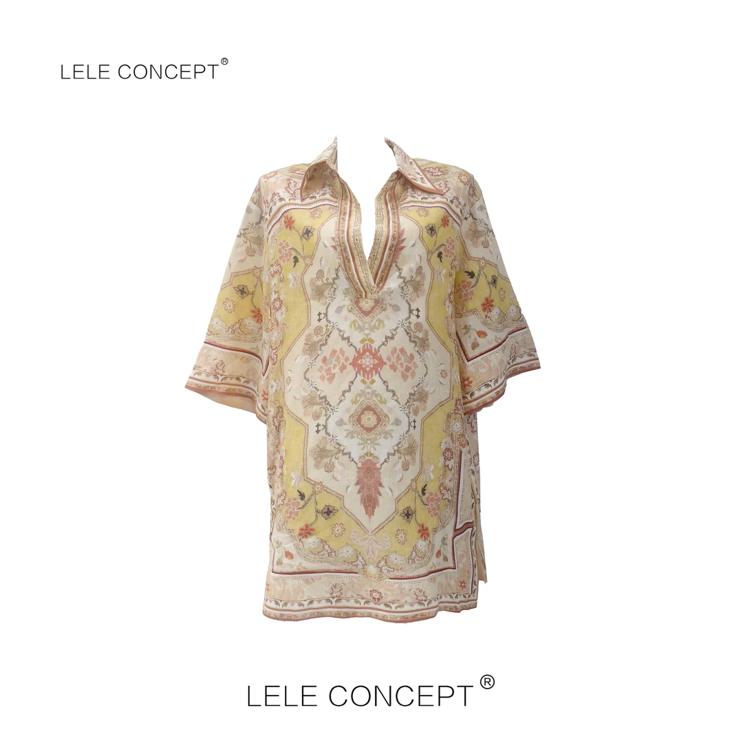 LELE CONCEPT丨「夭夭」创意新中式半袖翻领开衩长款上衣S0926