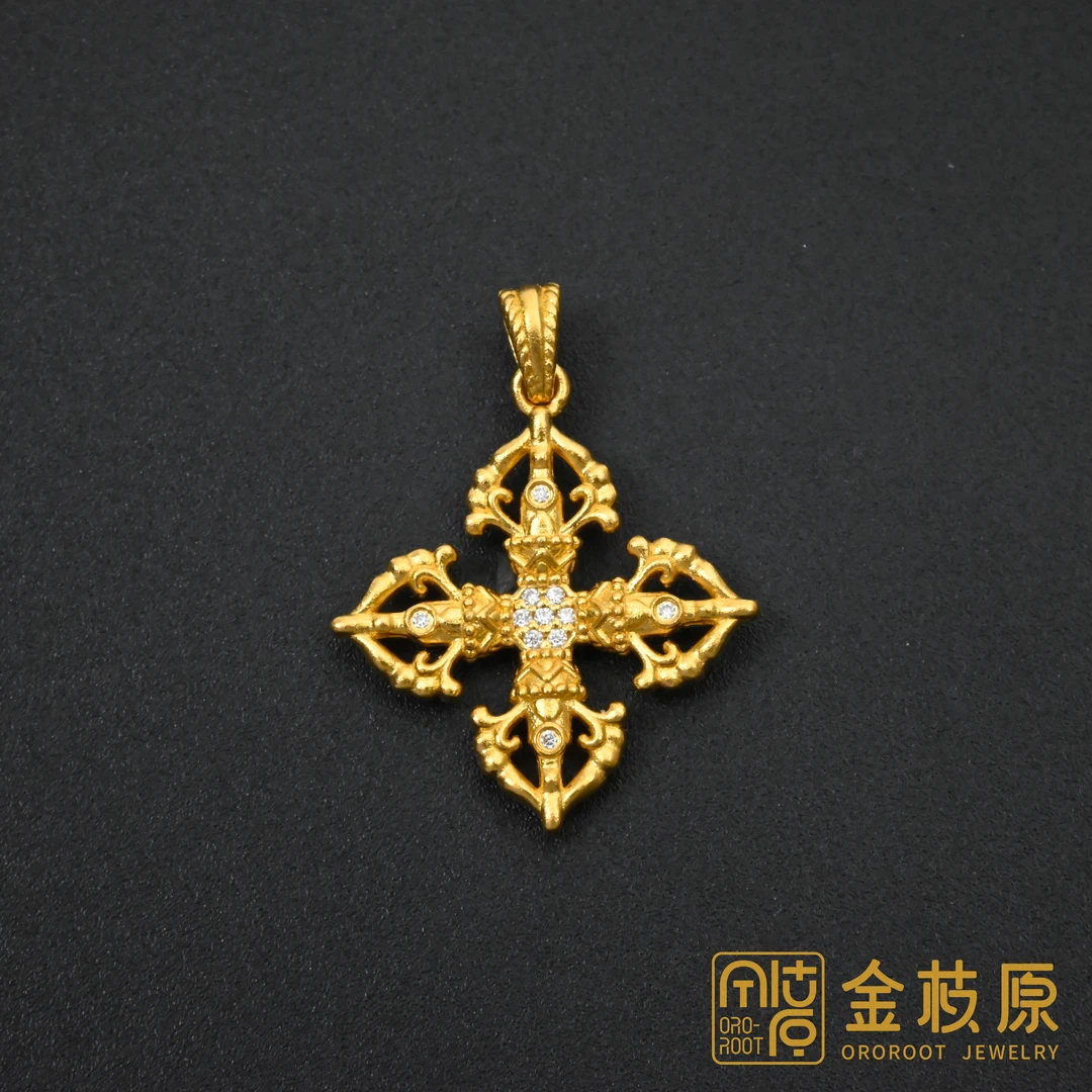 【金枝原】足金999 莫桑十字金刚杵吊坠