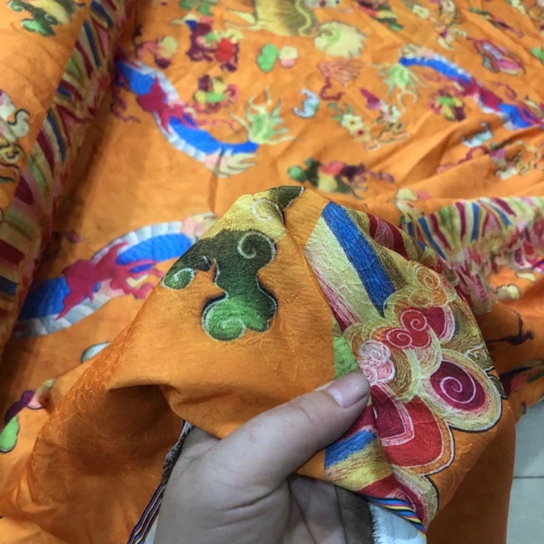 新中式国风麒麟纹提花面料 复古旗袍马甲唐装汉服连衣裙布料