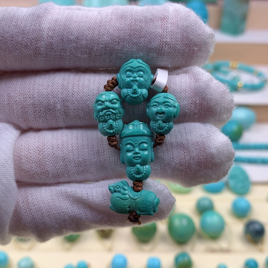 绿松石未镶嵌珠宝奇石玉化绿西游记套装4.9g