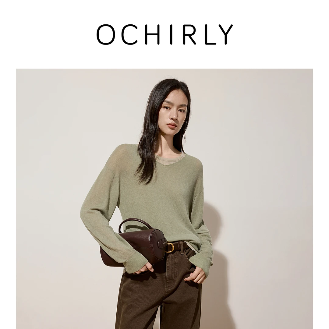 6104【赵老板】OCHIRLY欧时力澳进口羊毛V领毛衣秋