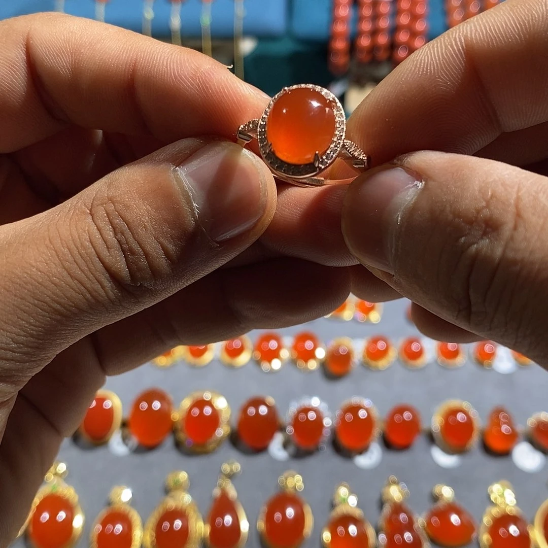 南红玛瑙银S925镶嵌戒指