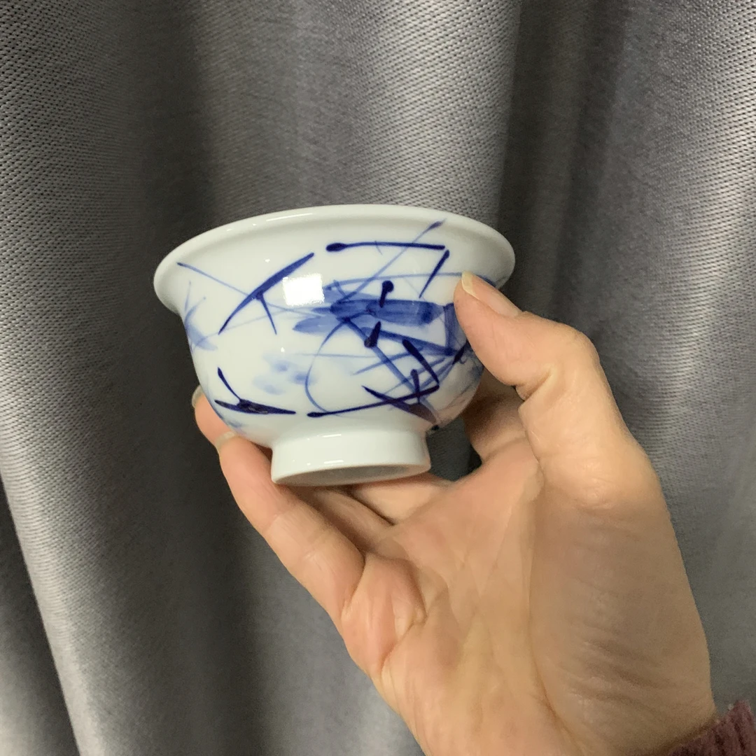 阅贤斋气窑虾手杯微瑕大压手杯现代瓷