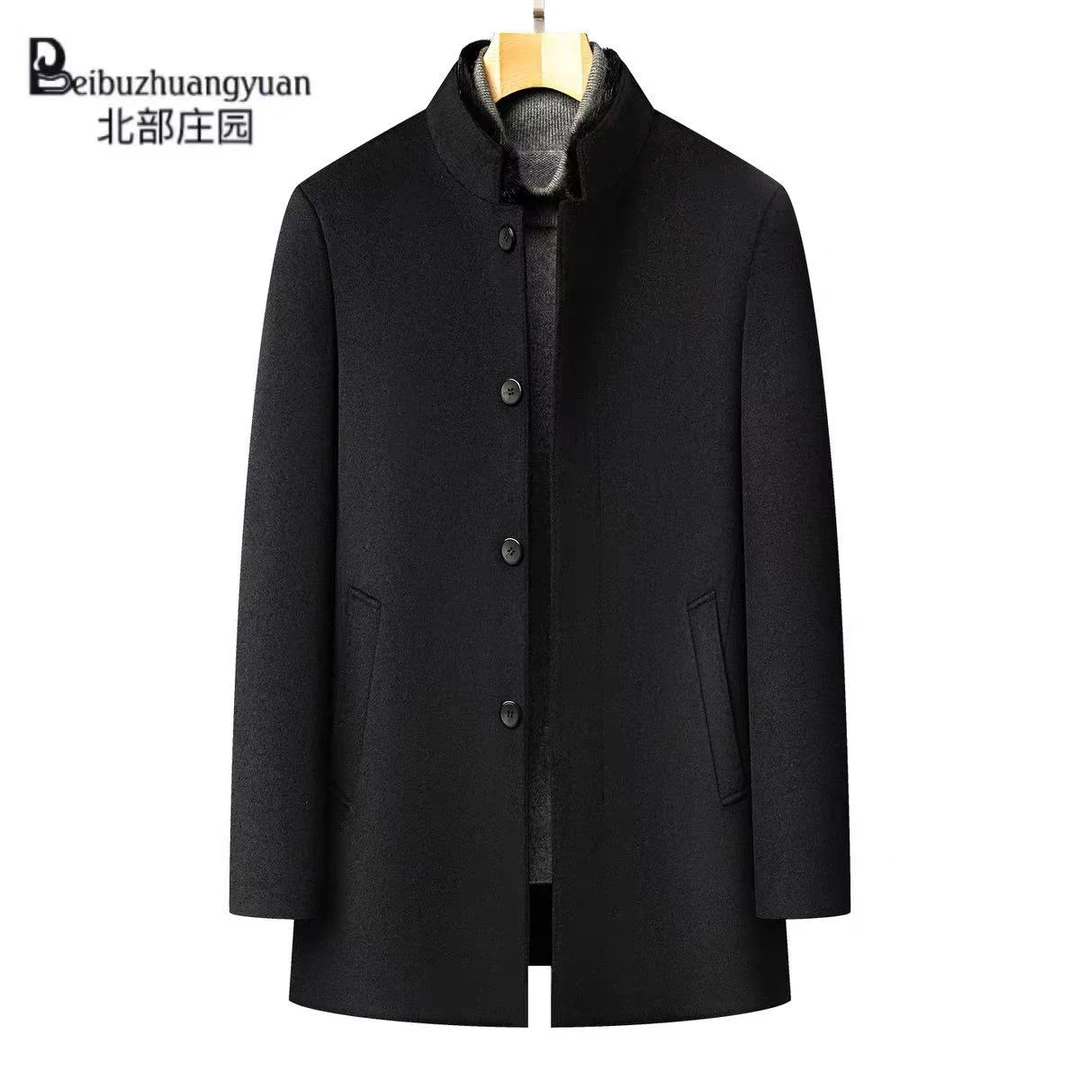 【北部庄园】男士商务休闲立领双面呢可拆卸内胆羽绒大衣外套/8818