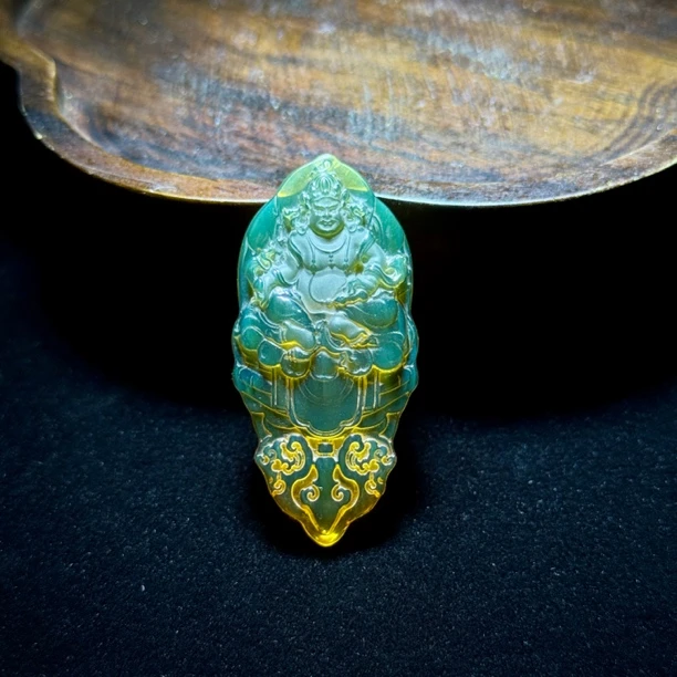 蓝珀黄财神金刚杵金刚撅立体雕刻手工精雕坠链