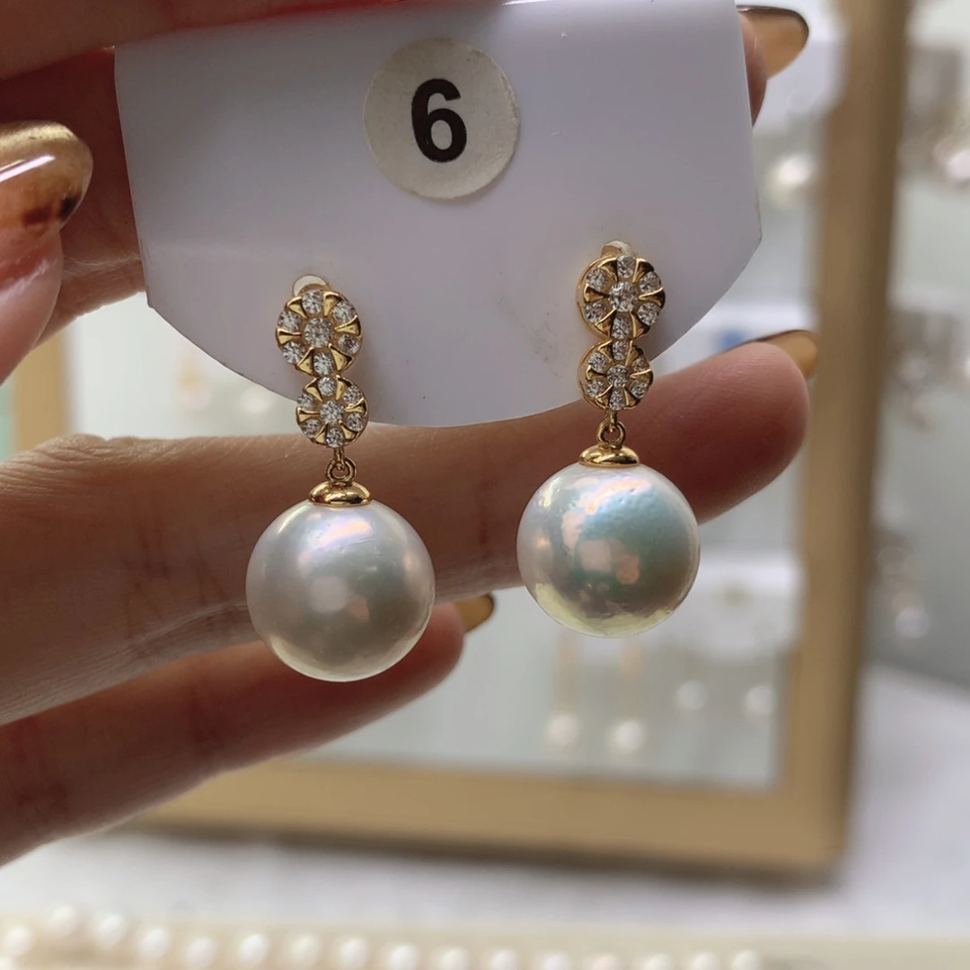 淡水珍珠银S925镶嵌耳饰