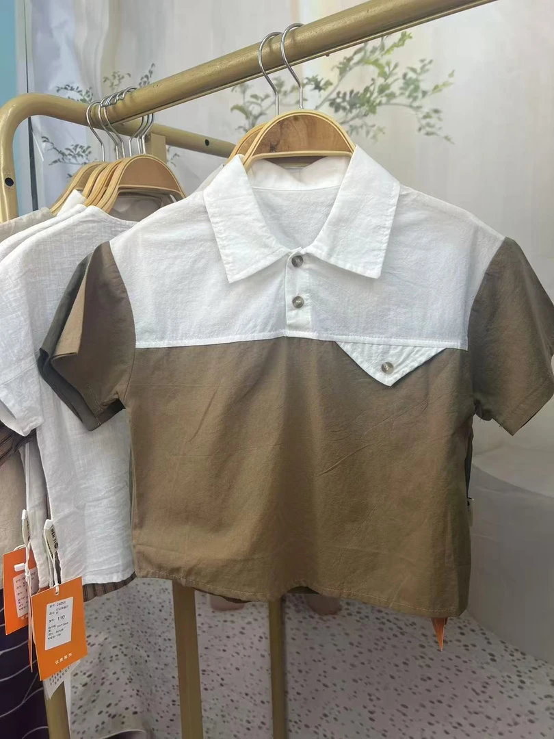 男字母数字文字夏季套头薄款套装拼接童装小童温婉风