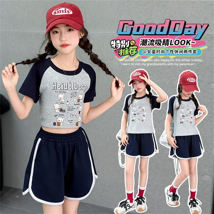 套装运动夏季印花女童中大童2578
