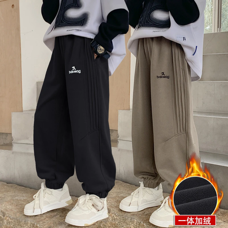 男童加绒裤子秋冬装儿童宽松弹力卫裤2025新款中大童冬季运动长裤