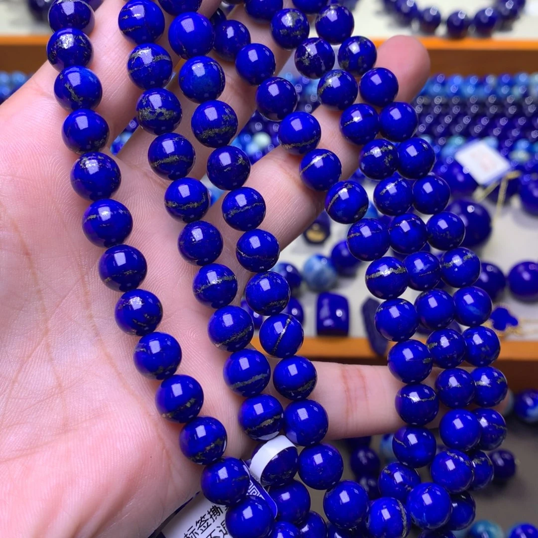 青金石未镶嵌手串8.8mm腰缠万贯金腰带一线金