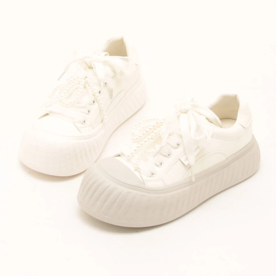 6178甜美蕾丝小白鞋女厚底春夏新款珍珠丑萌大头透气舒适休闲板鞋