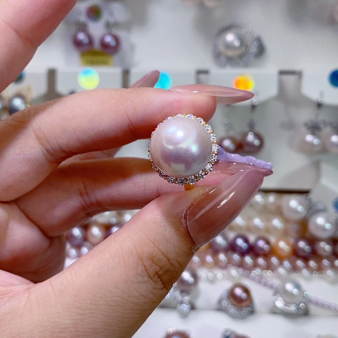 戒指银S925镶嵌淡水珍珠北****儿