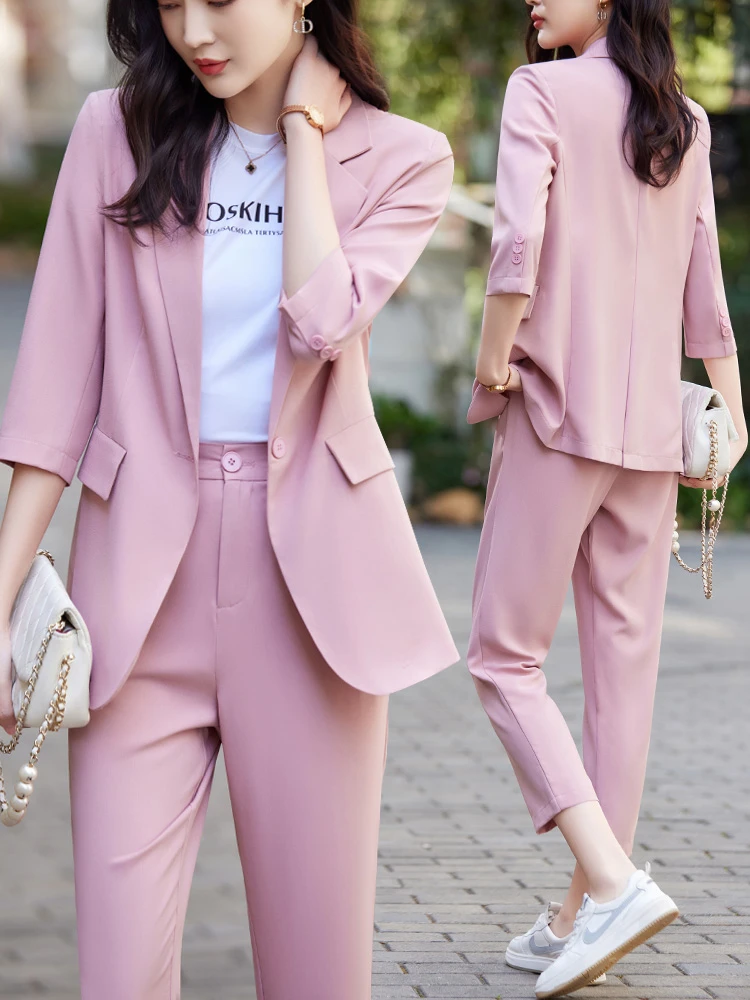 大码女装夏新款西装套装时尚气质胖mm职业装休闲网红西服两件套女