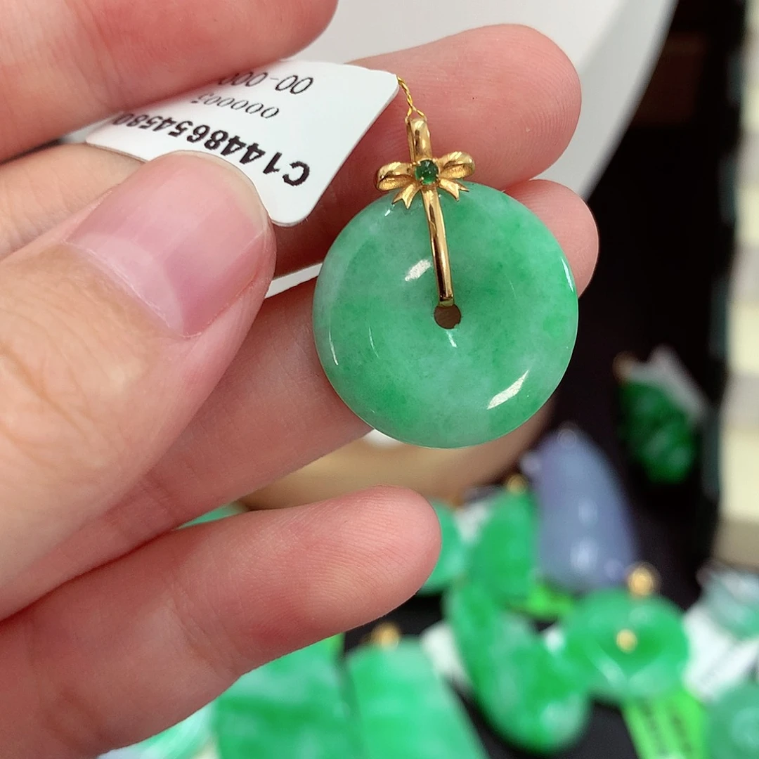 翡翠18K金镶嵌吊坠(不含链)
