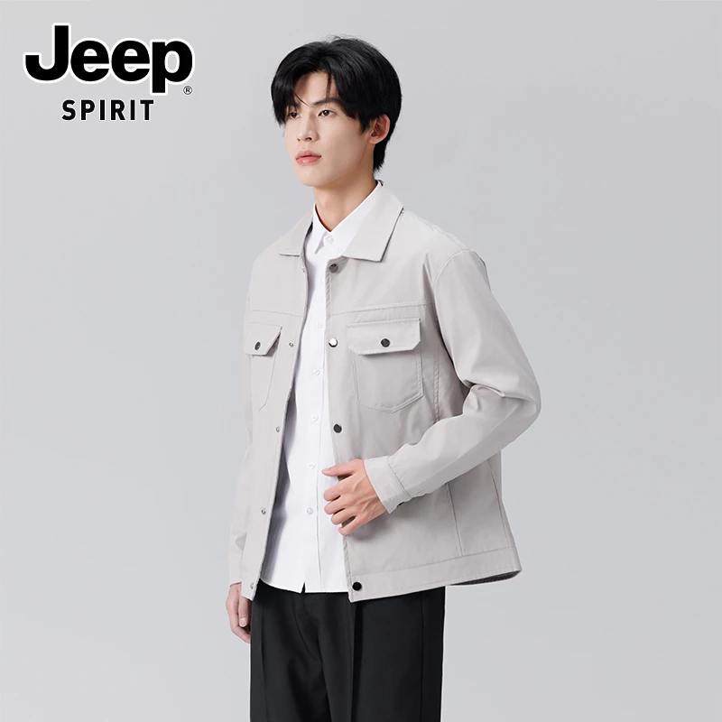 JEEPSPIRIT新款工装夹克男士春秋潮流翻领外套时尚青年免烫聚酯纤