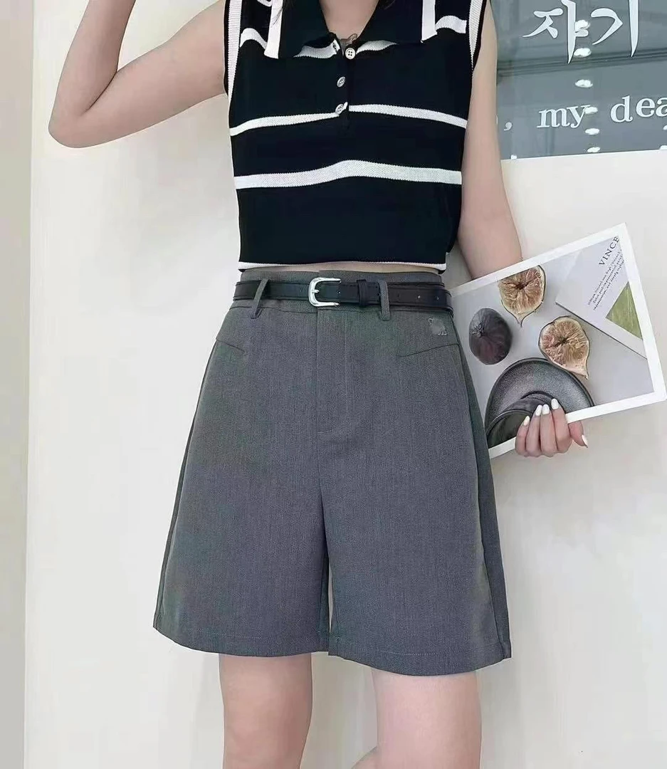 2025新款时尚显瘦气质百搭韩版休闲夏季灰色西装面料四分短裤