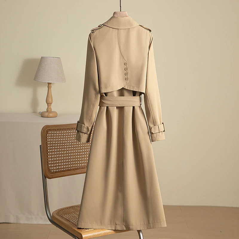 YIRAN/奕冉中长款气质百搭春风衣2025新款韩版时尚气质双排扣外套