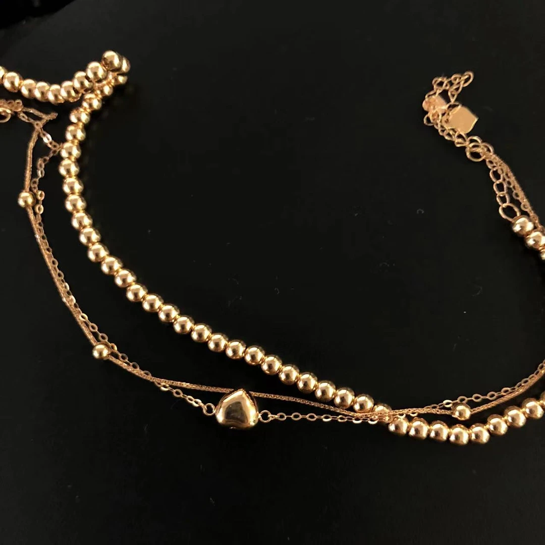 14K玫瑰金素金爱心手链手链百搭气质