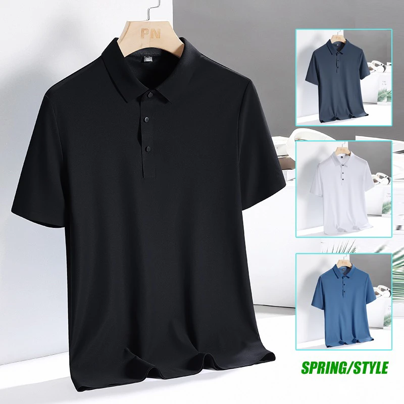 【父亲节福利】夏季时尚无缝热压冰丝POLO衫韩版男装短袖T恤8818