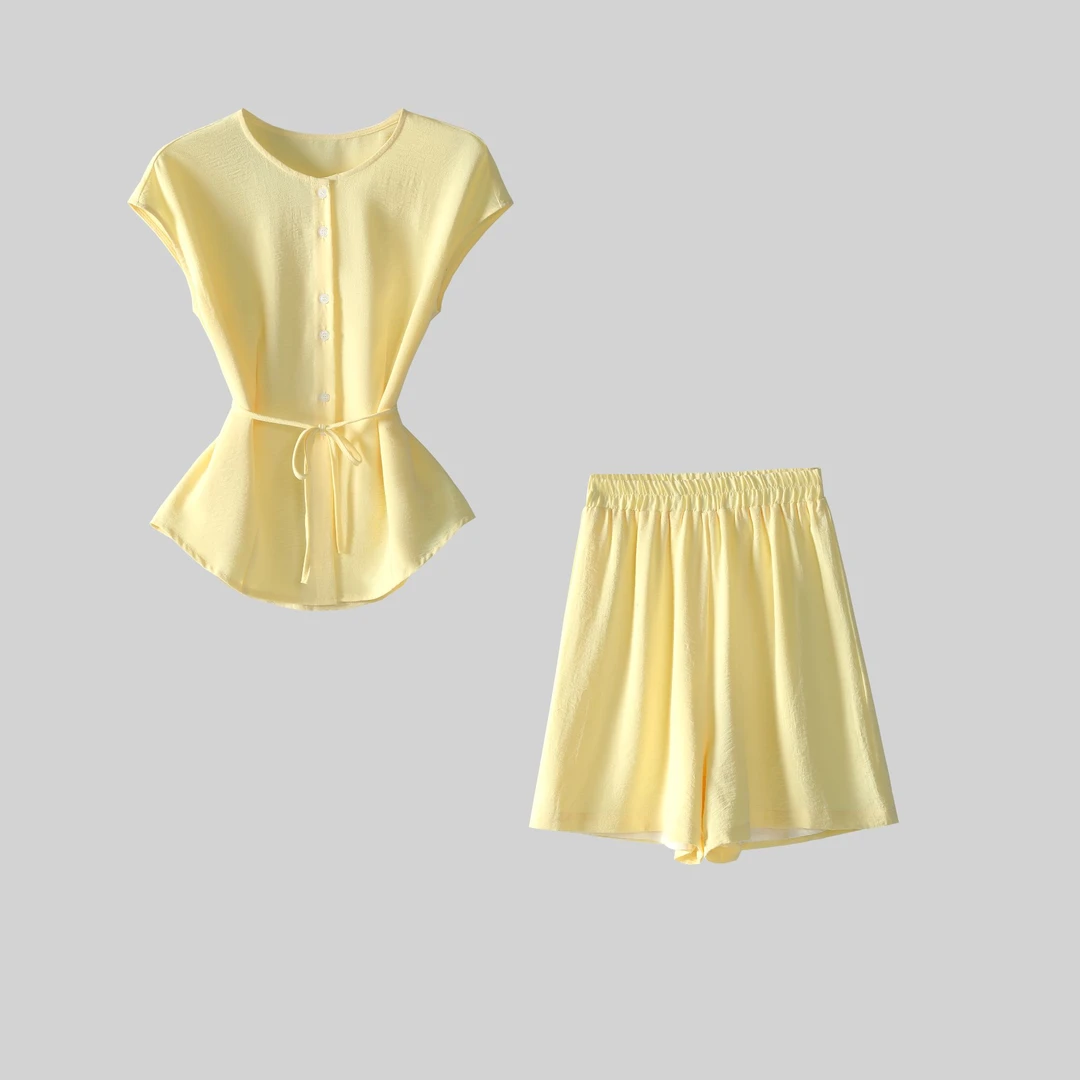 【两件套】时尚套装2025夏季新款韩系气质小衫休闲短裤套装L0369