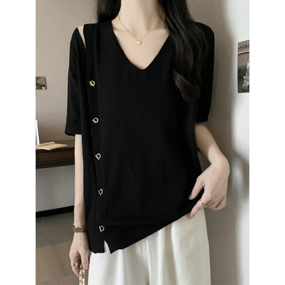 大码女装韩版遮肚子冰丝短袖打底衫女夏季胖妹妹宽松显瘦正肩上衣