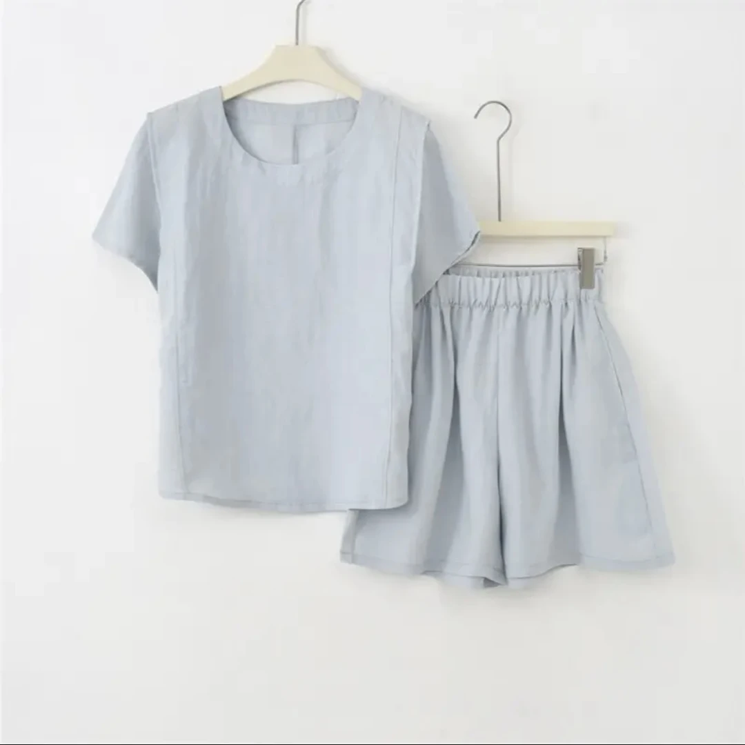 圆领短裤套装中式宽松休闲凉爽舒适夏季女装夏季套装