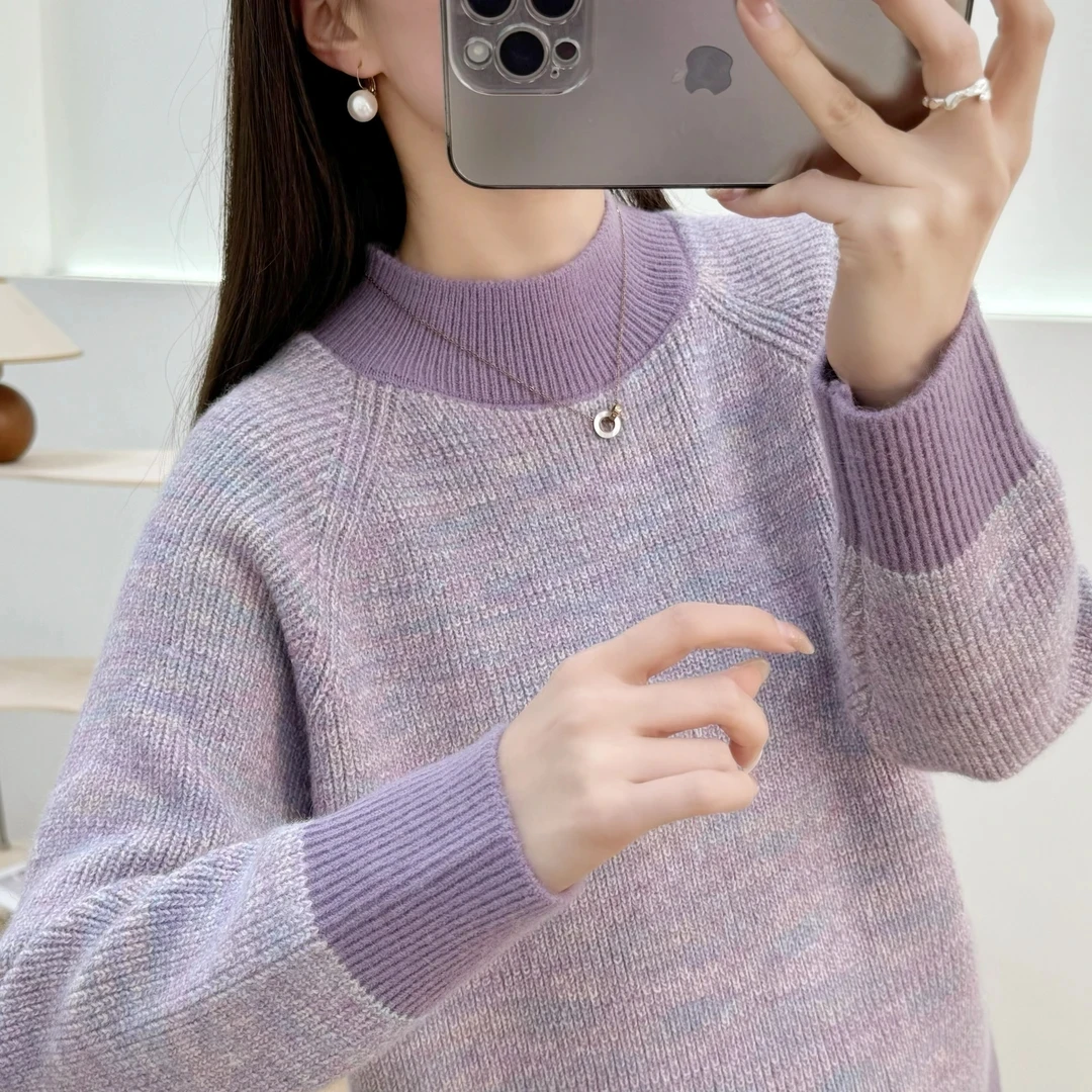【婷婷专属】2024新款女士时尚上衣秋冬季加厚毛衣半高领宽松针织