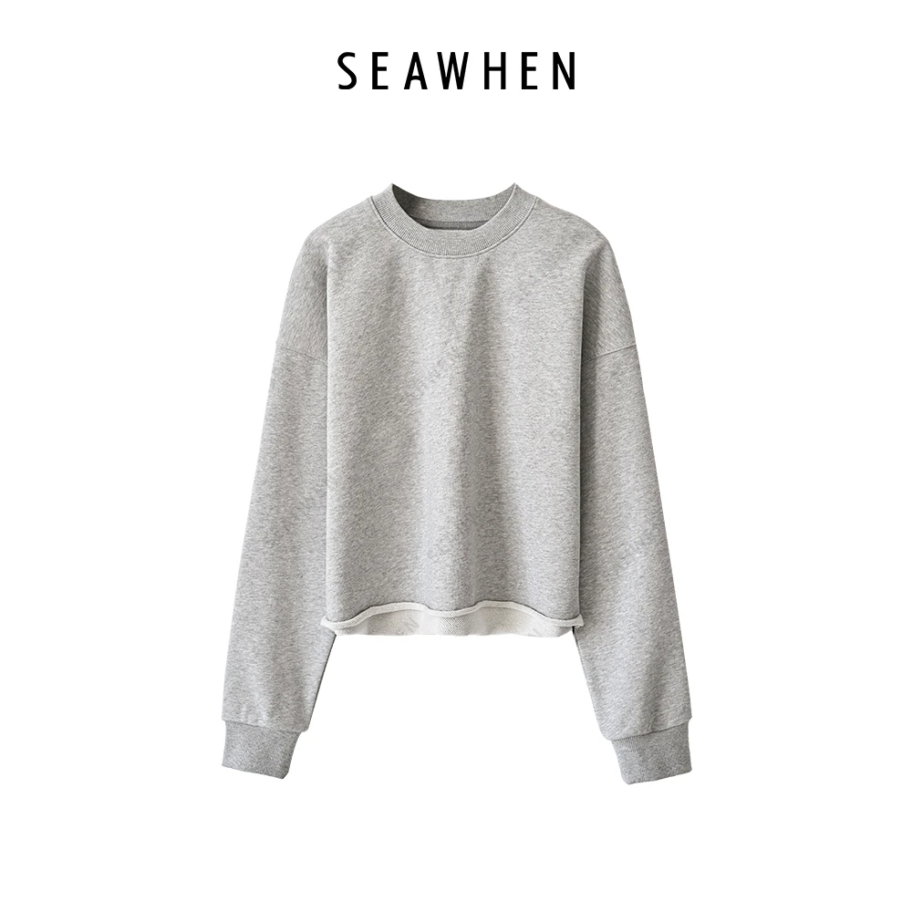SEAWHEN【海维恩】 春季新款韩系毛圈卷边随性漫步套头短款卫衣