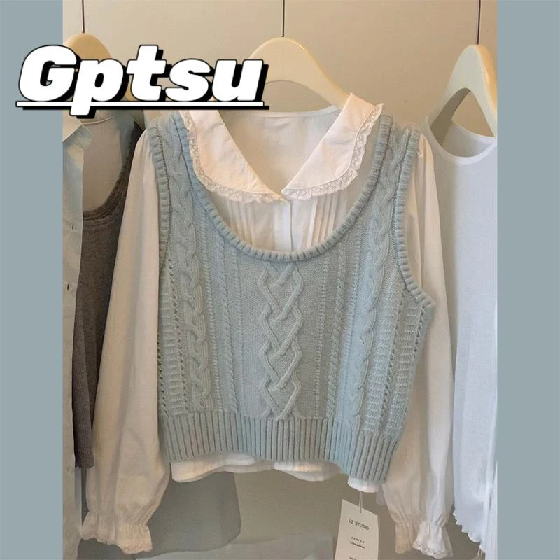 GPTSu一套完整的早秋服装2025新毫米温柔的乳白色软糯娃娃领衬衫