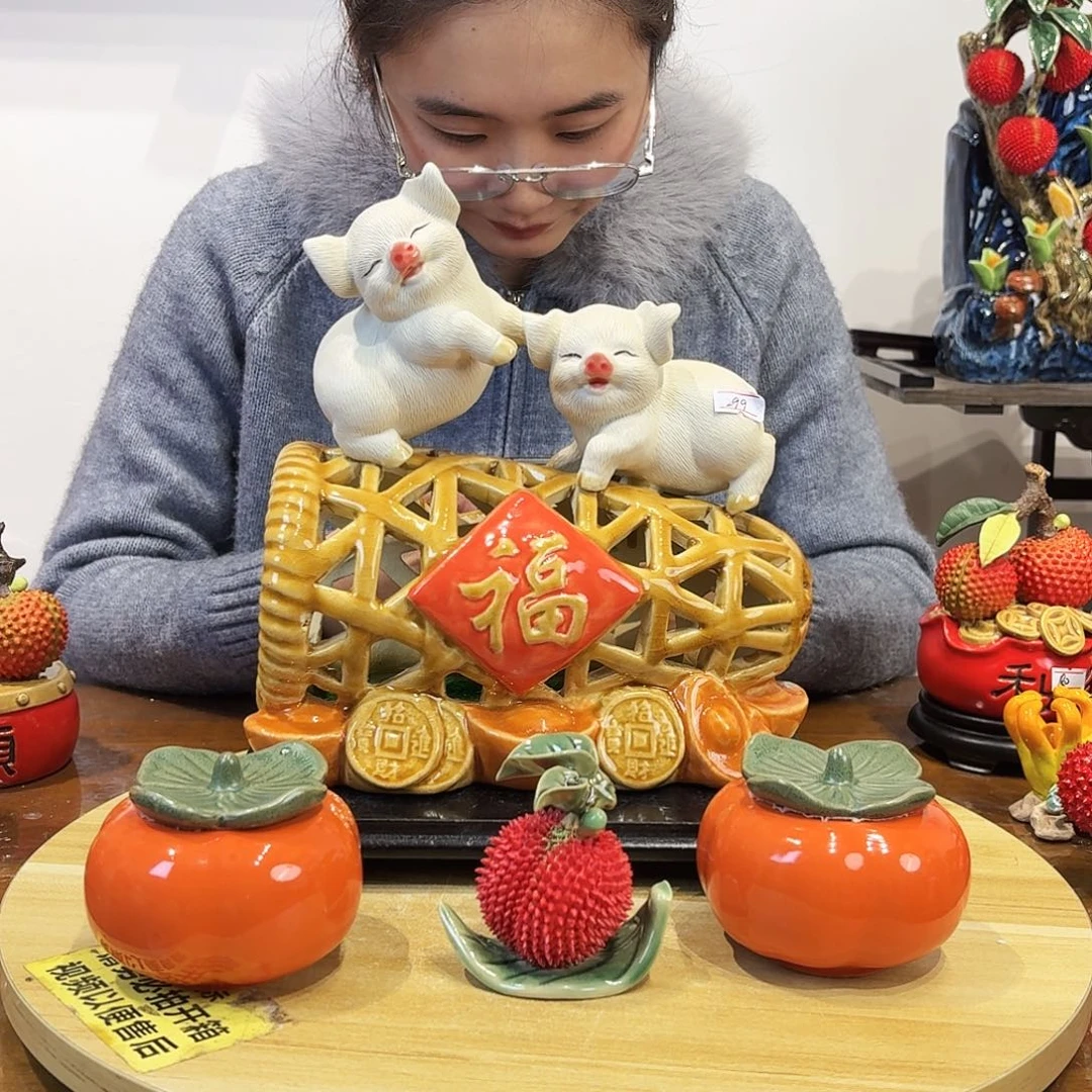 陶瓷猪笼，柿子2单荔枝
