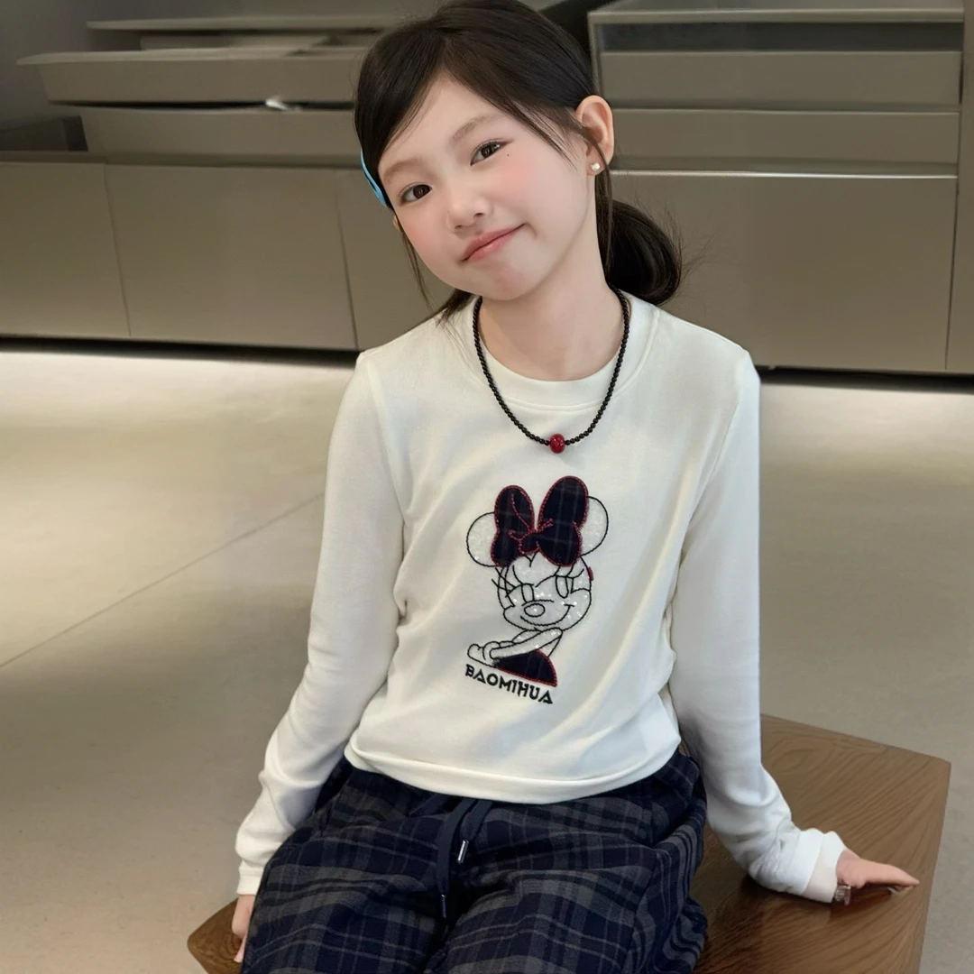 女童2025秋季新款重工刺绣亮片米奇小女孩辣妹短款上衣253011