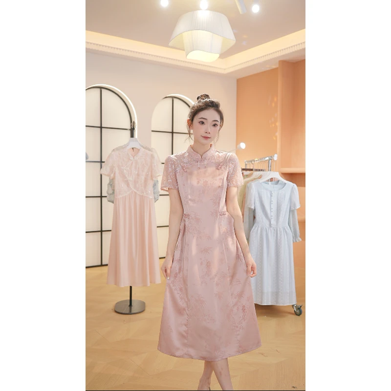 M1065 夏季新款高档旗袍洋气新中式收腰显瘦气质妈妈连衣裙女时尚